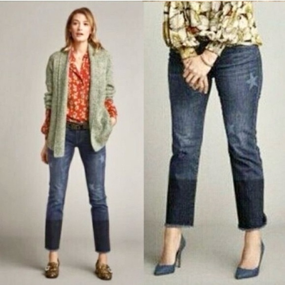 Cabi Star Slim Boyfriend Jeans Women’s Size 16 Frayed Hems Two-Tone Denim 3937